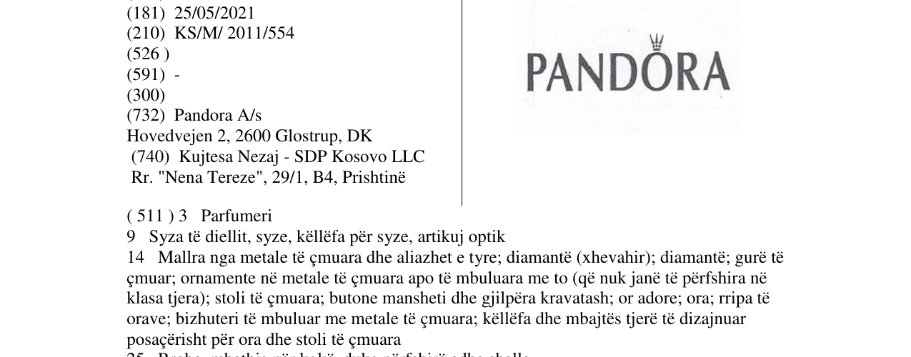 Zëri i markës PANDORA në buletin