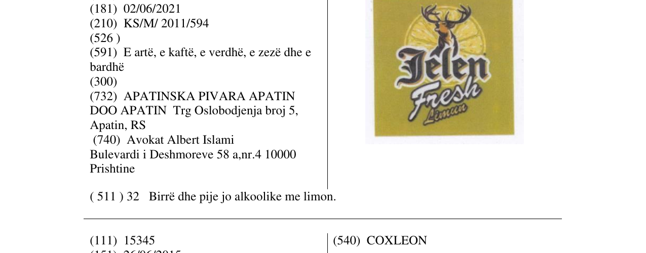 Zëri i markës Jelen Fresh Limun në buletin