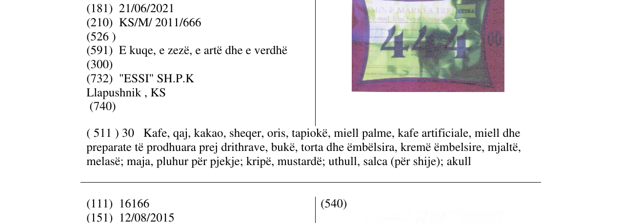 Zëri i markës EXTRA 444 në buletin