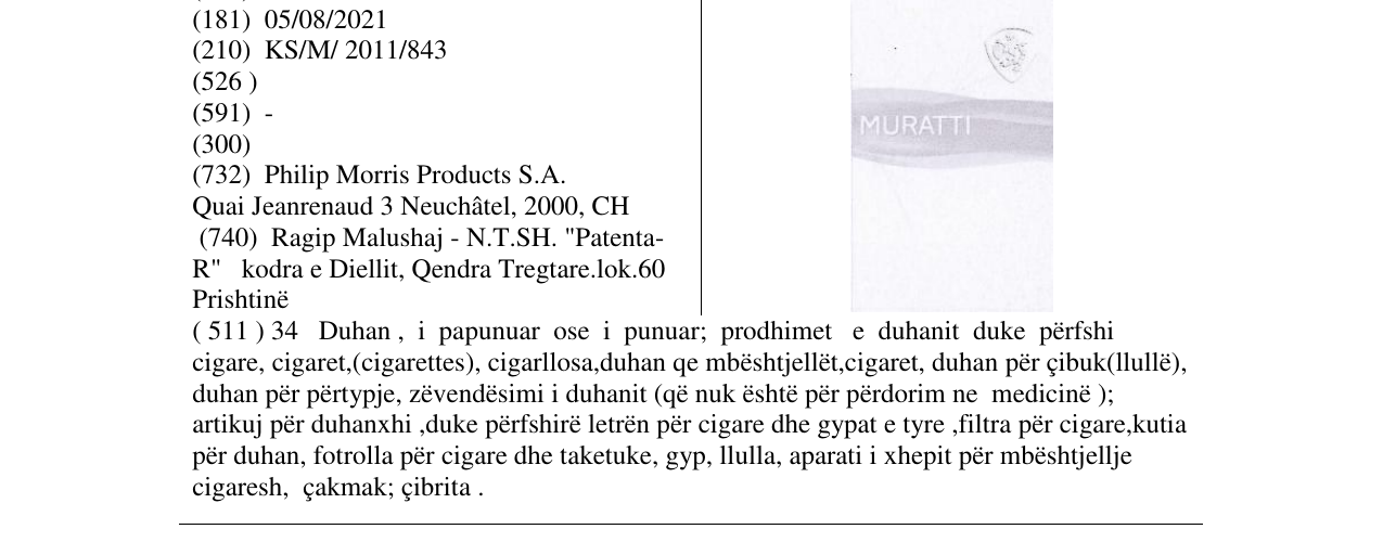 Zëri i markës MURATTI në buletin