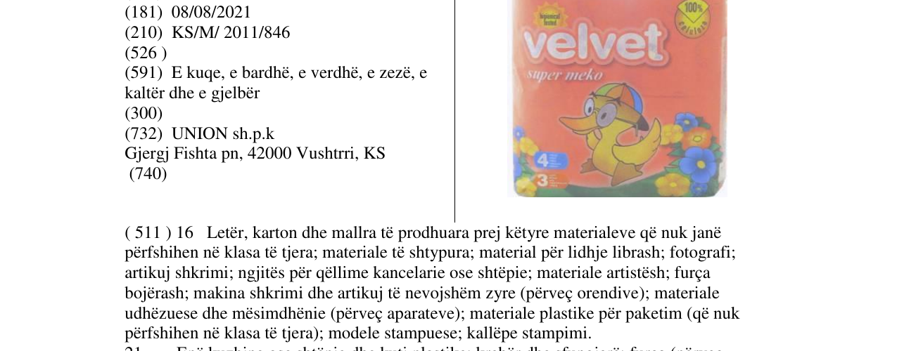Zëri i markës velvet super meko në buletin