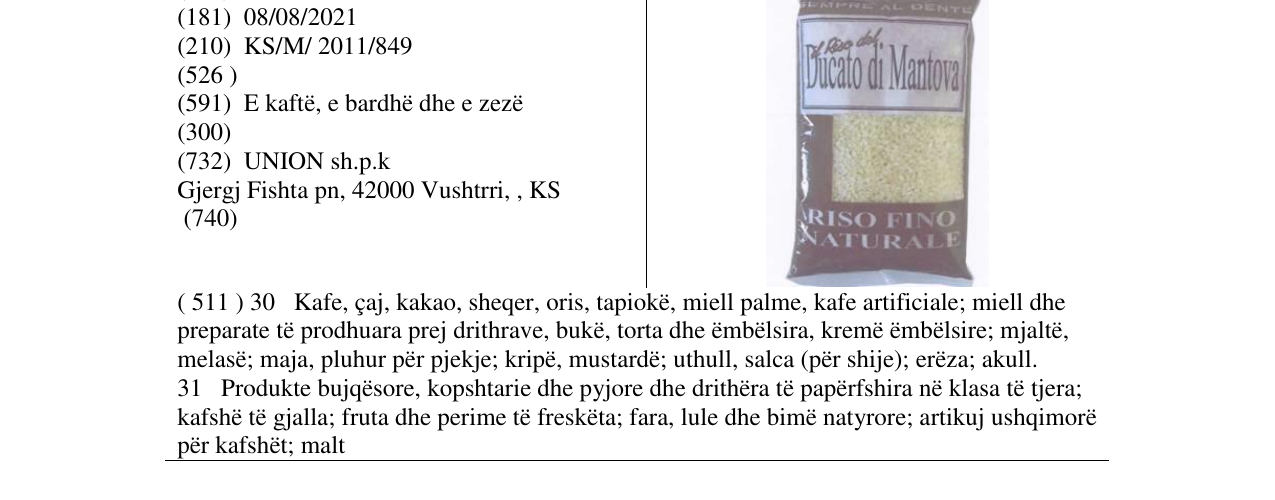 Zëri i markës Ducato di Mantova në buletin