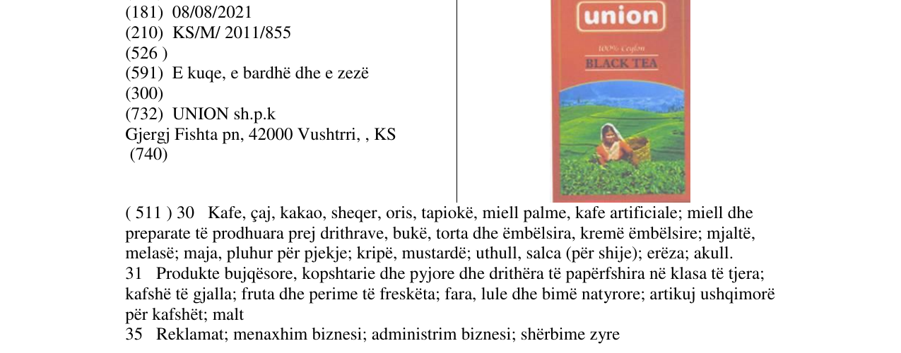 Zëri i markës union BLACK TEA në buletin