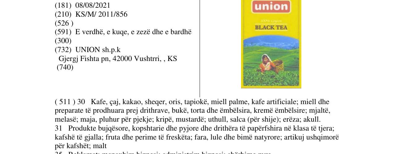 Zëri i markës union BLACK TEA në buletin