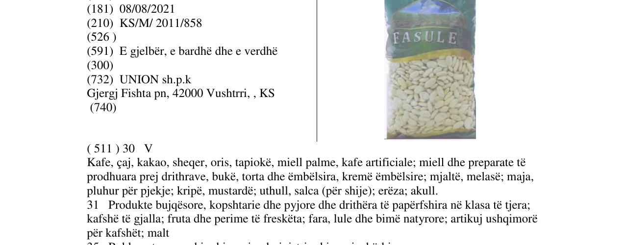 Zëri i markës FASULE në buletin