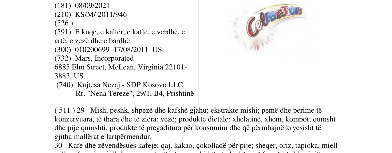 Zëri i markës CELEBRATIONS në buletin
