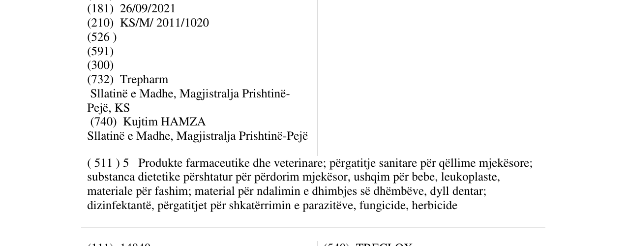 Zëri i markës TRECLOR në buletin