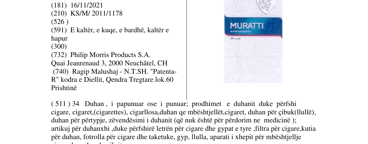 Zëri i markës MURATTI në buletin