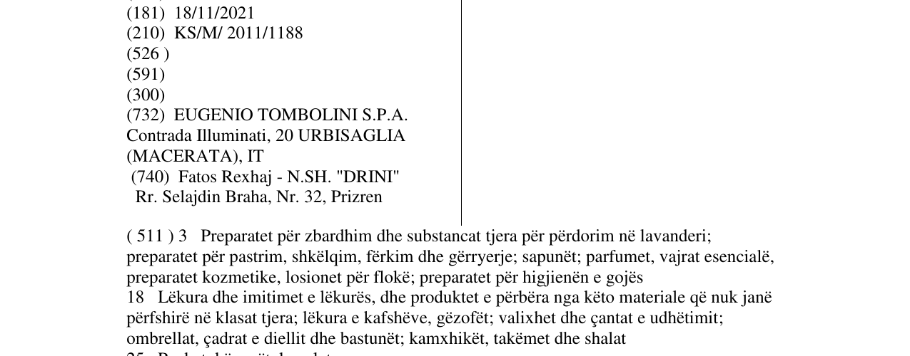 Zëri i markës TOMBOLINI në buletin