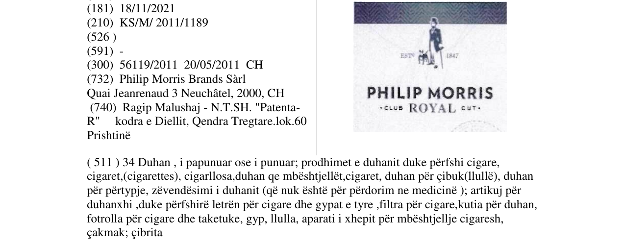 Zëri i markës PHILIP MORRIS në buletin