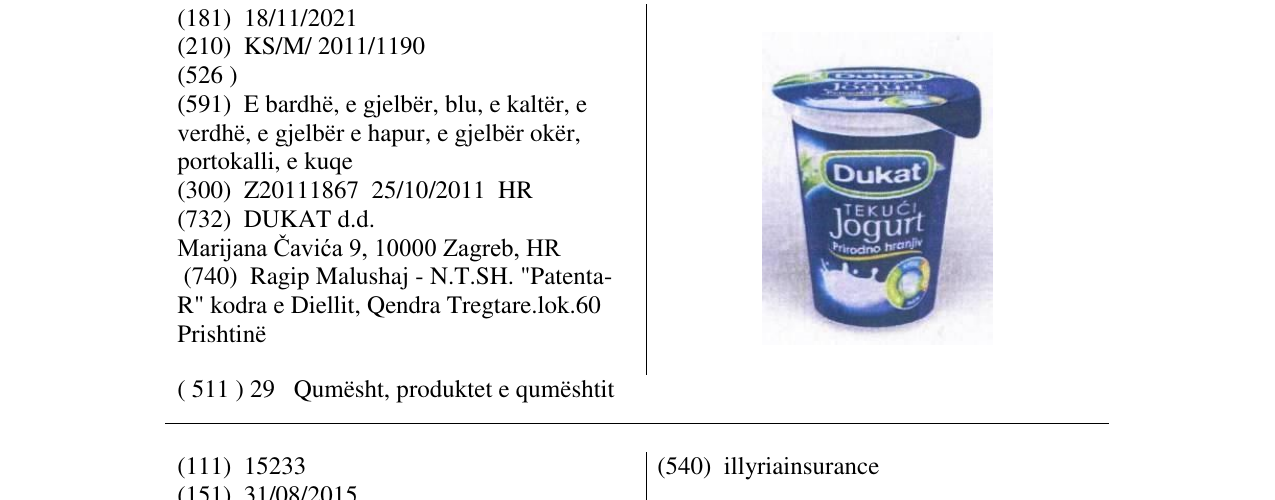 Zëri i markës Dukat në buletin