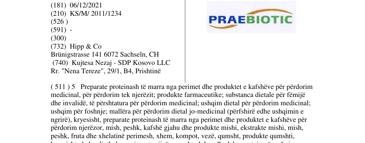 Zëri i markës PRAEBIOTIC në buletin