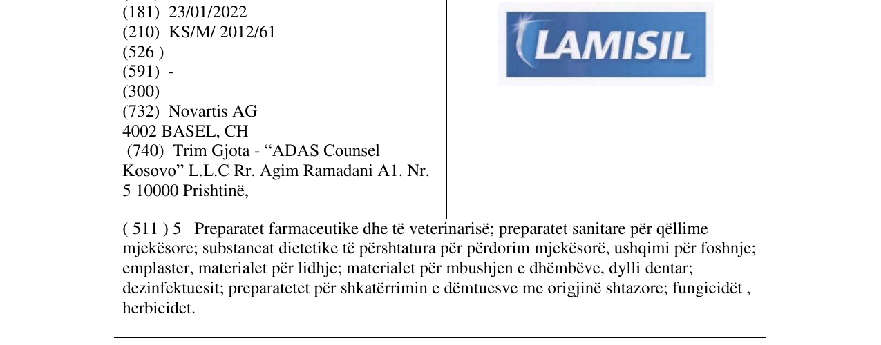 Zëri i markës LAMISIL në buletin