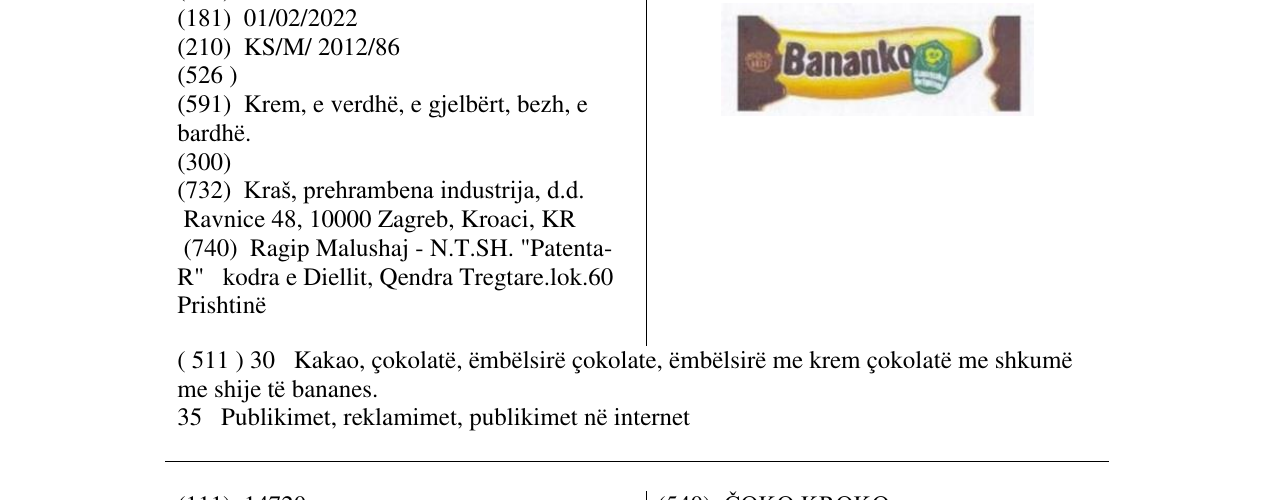 Zëri i markës Bananko në buletin