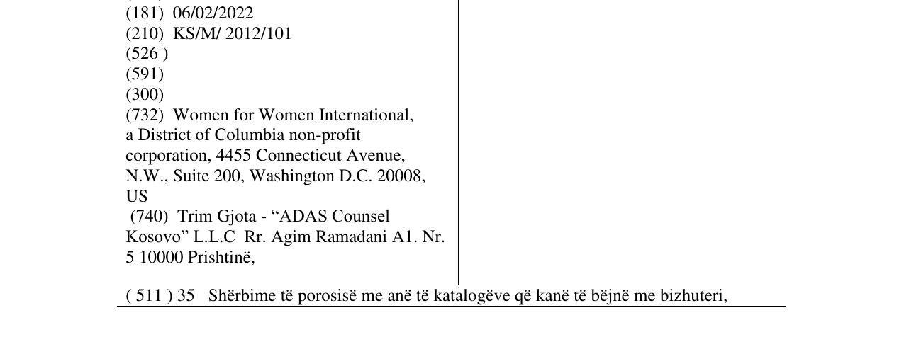 Zëri i markës WOMEN FOR WOMEN INTERNATIONAL në buletin