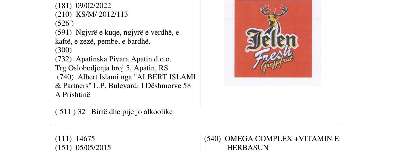 Zëri i markës Jelen fresh Grejpfrut pa fruta në buletin