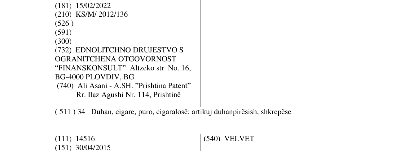 Zëri i markës BOHEMI në buletin