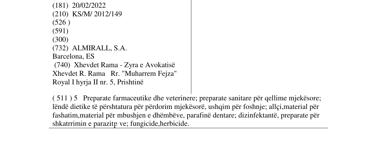 Zëri i markës ALMIRALL në buletin