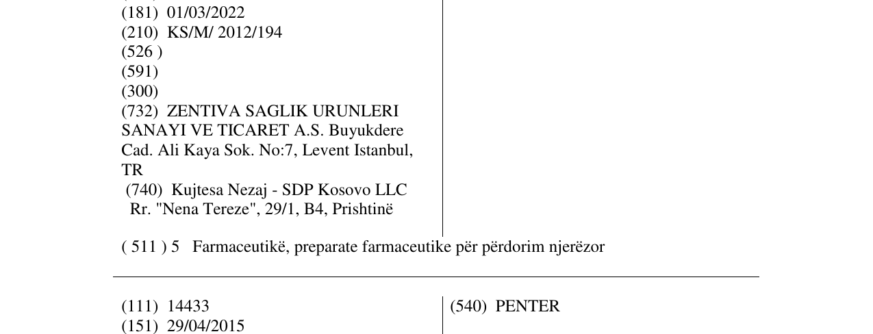 Zëri i markës ALGOGESIC në buletin