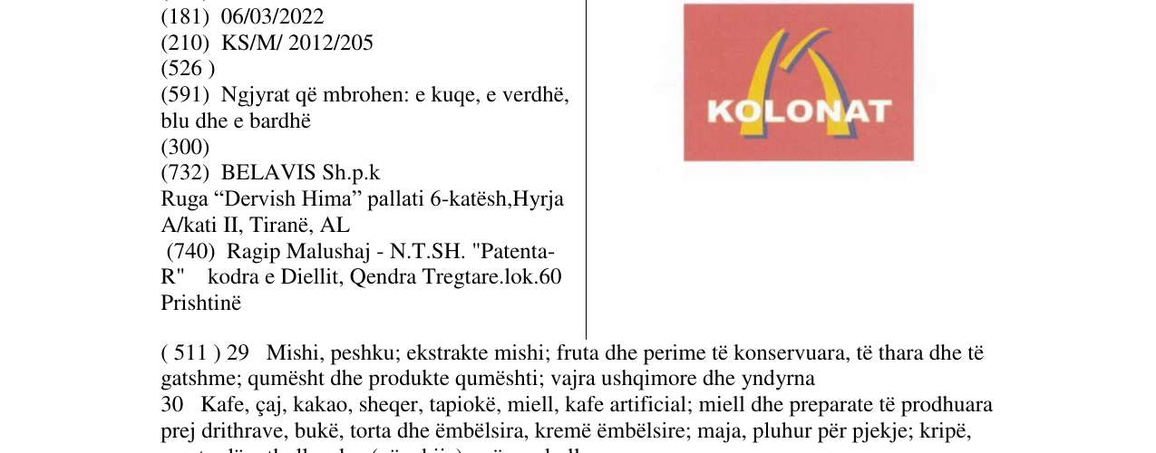 Zëri i markës KOLONAT në buletin