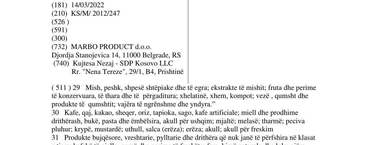Zëri i markës PARDON në buletin
