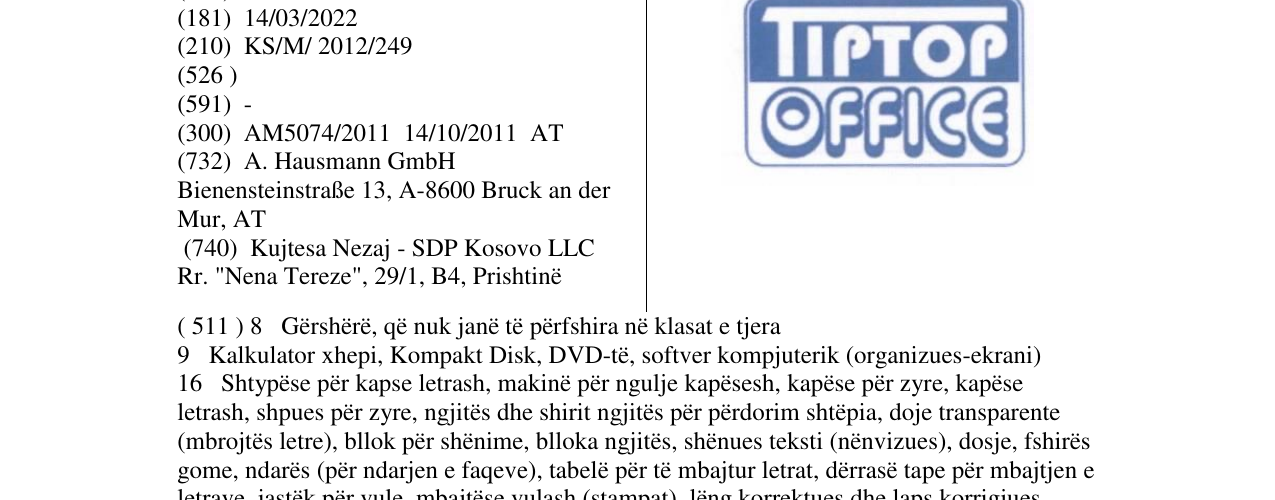 Zëri i markës TIPTOP OFFICE në buletin