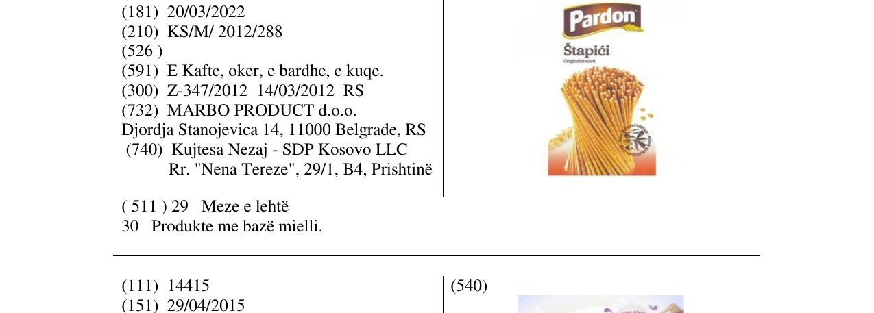 Zëri i markës Pardon Štapići në buletin
