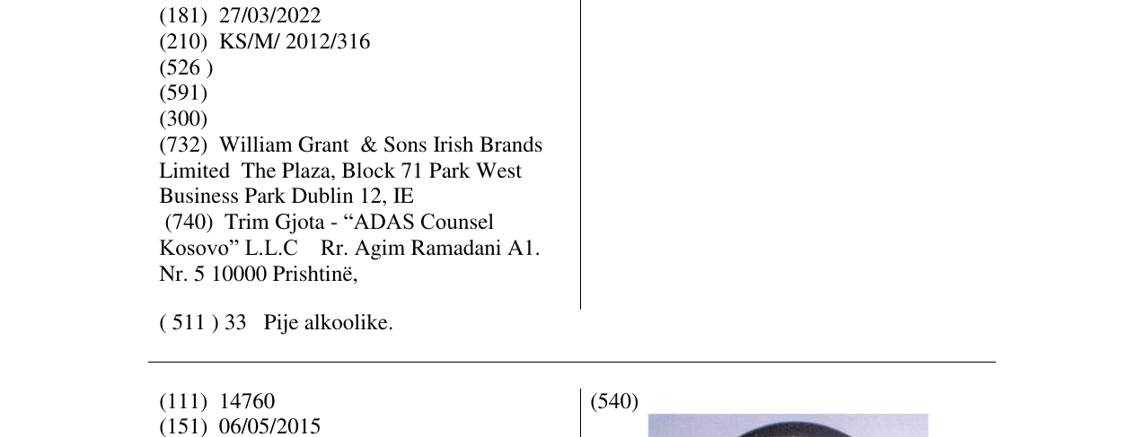 Zëri i markës TULLAMORE D.E.W. në buletin