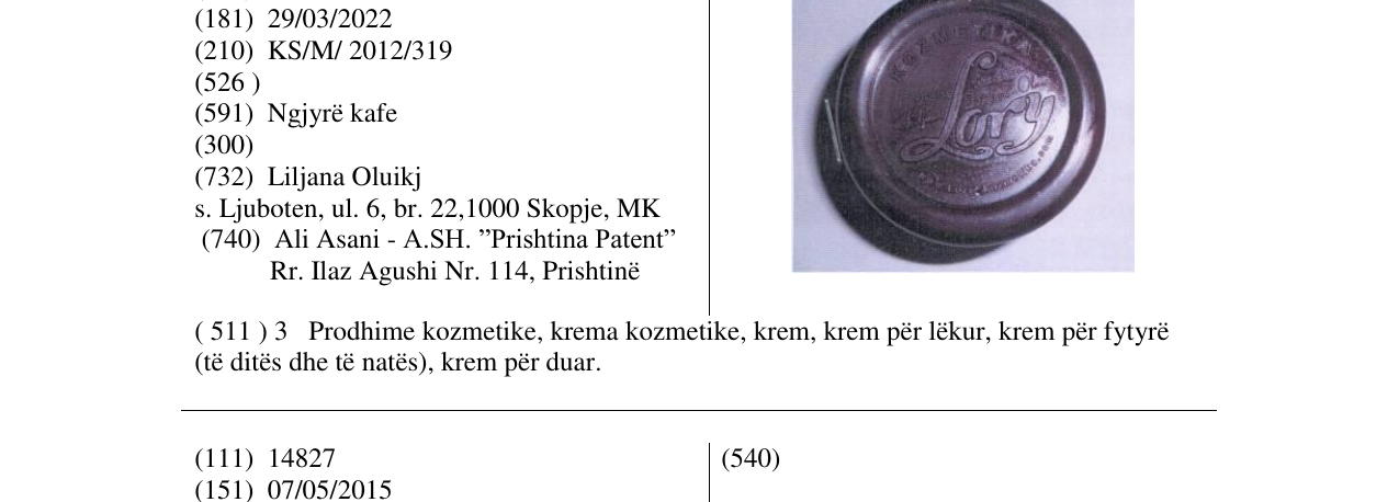 Zëri i markës KOZMETIKA LORY në buletin