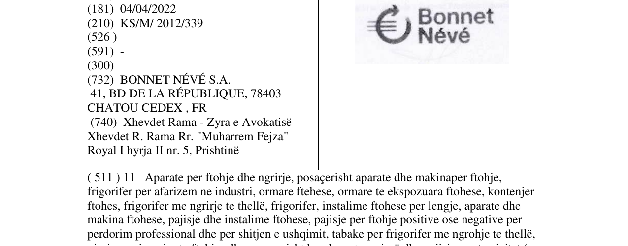Zëri i markës Bonnet Névé në buletin