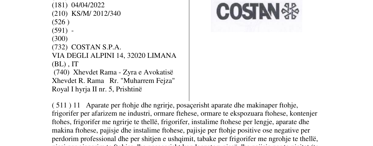 Zëri i markës COSTAN në buletin