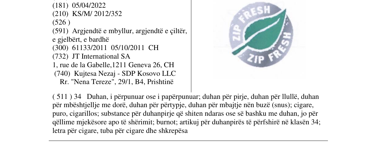 Zëri i markës ZIP FRESH në buletin
