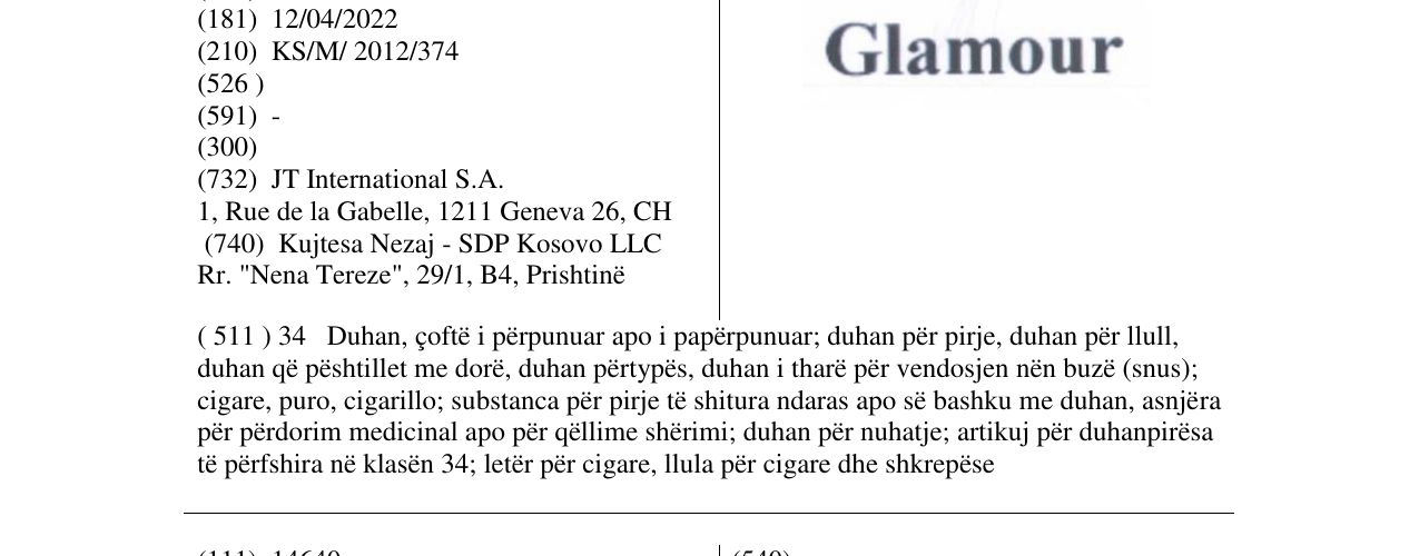 Zëri i markës Glamour në buletin