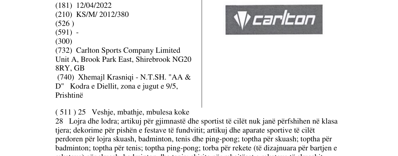 Zëri i markës carlton në buletin