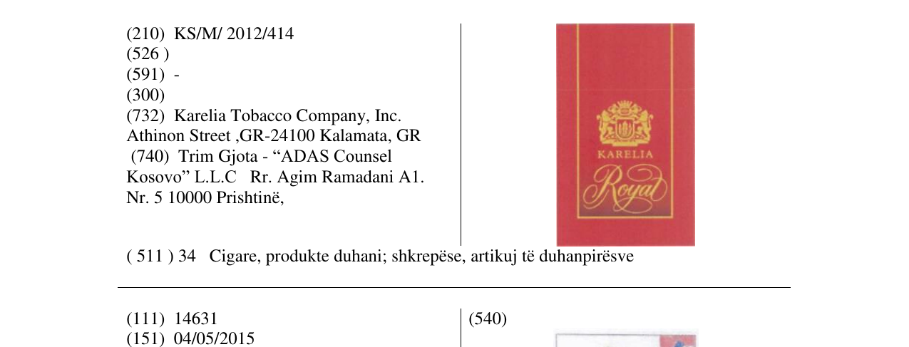 Zëri i markës KARELIA Royal në buletin