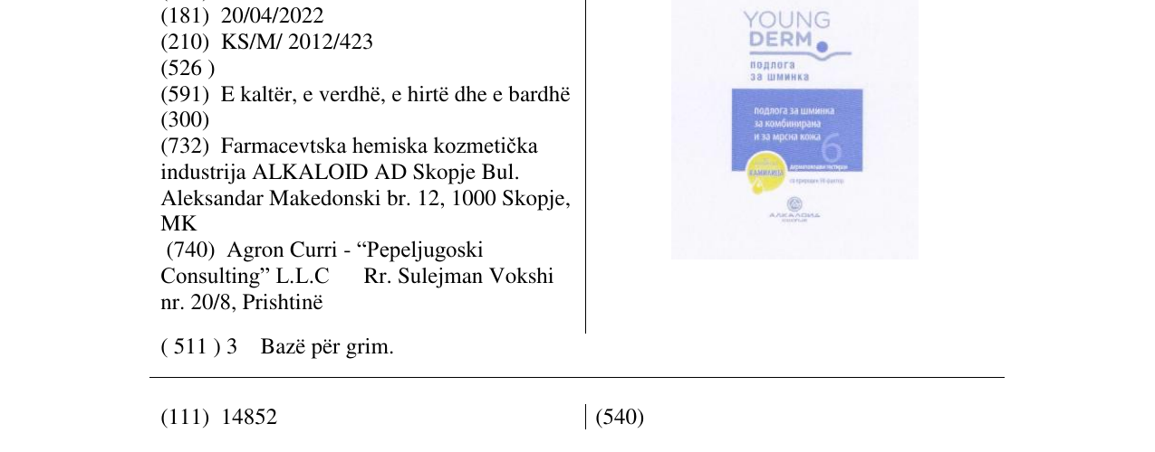 Zëri i markës YOUNG DERM në buletin
