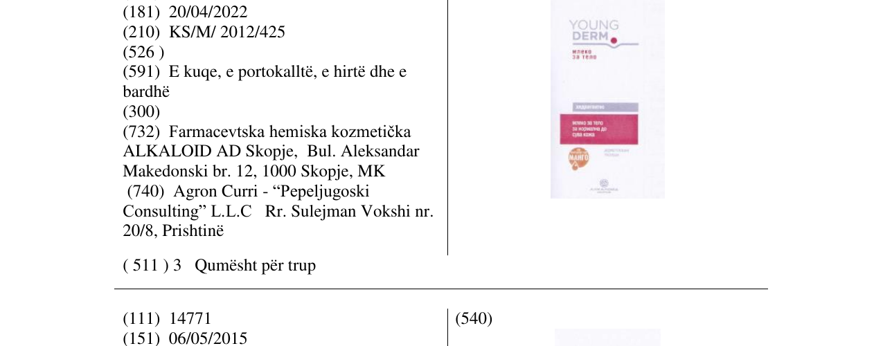 Zëri i markës YOUNG DERM në buletin