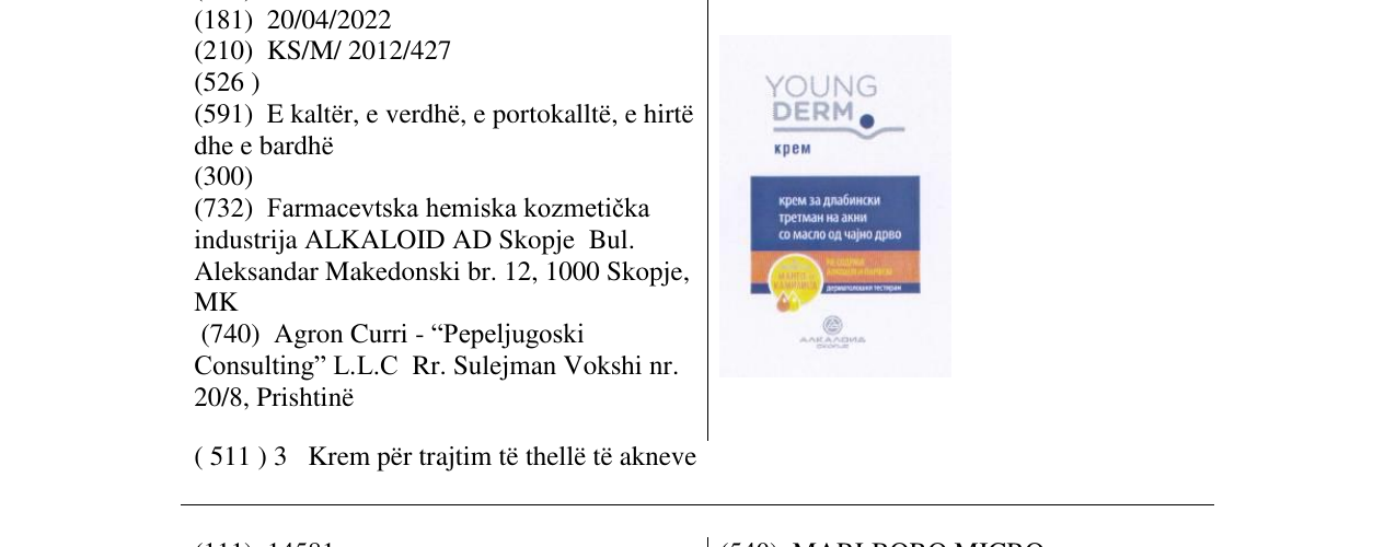 Zëri i markës YOUNG DERM në buletin