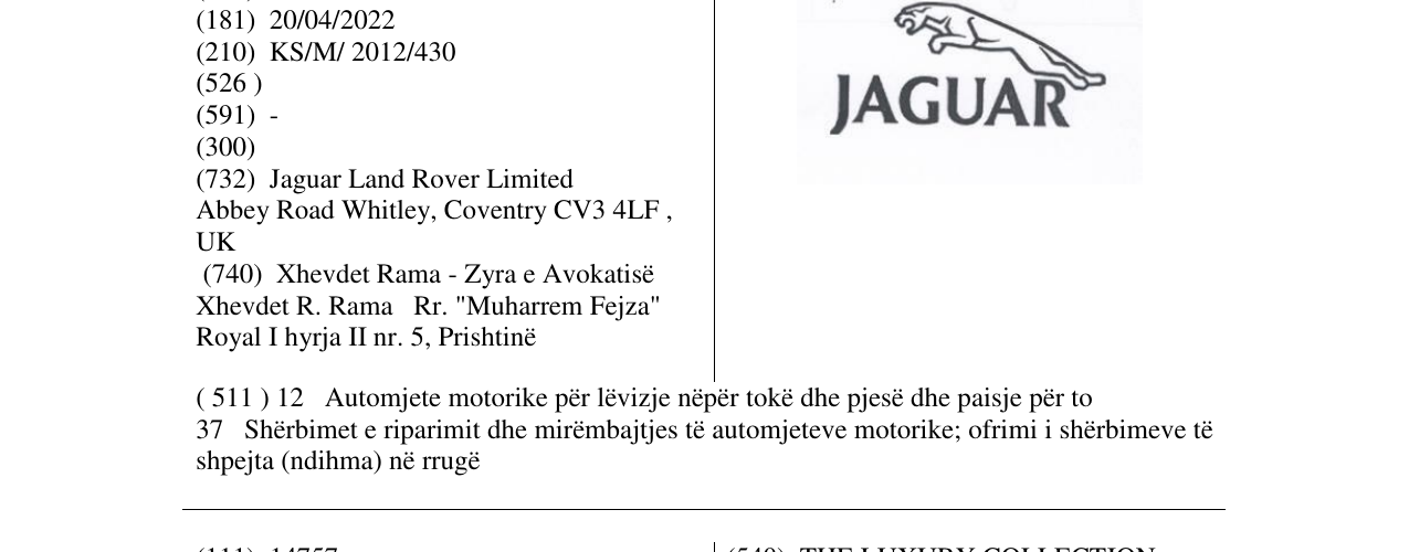 Zëri i markës JAGUAR në buletin