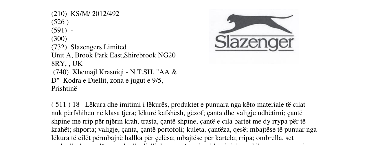 Zëri i markës Slazenger në buletin