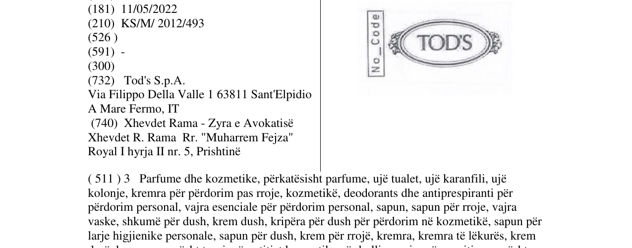 Zëri i markës TOD'S në buletin