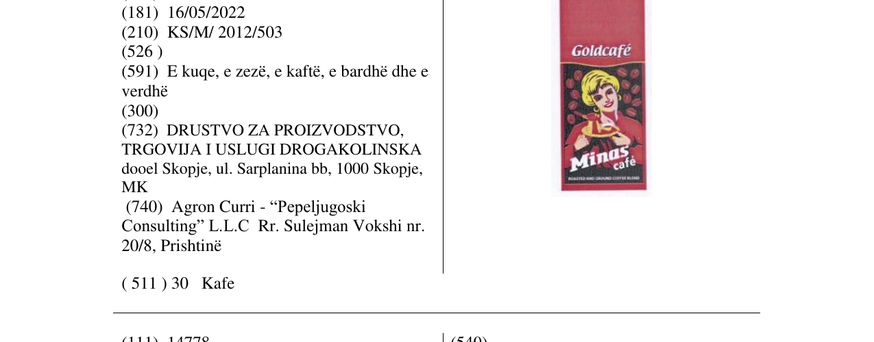 Zëri i markës Goldcafé Minas café në buletin