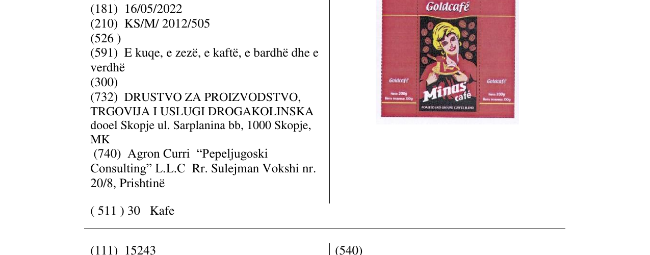 Zëri i markës Goldcafé Minas café në buletin