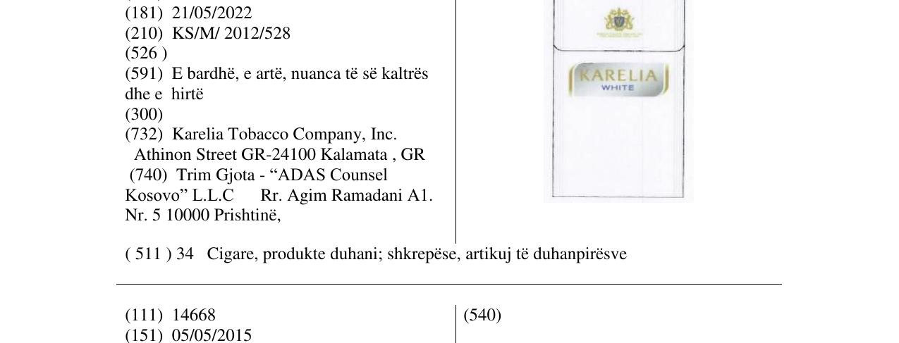 Zëri i markës KARELIA WHITE në buletin
