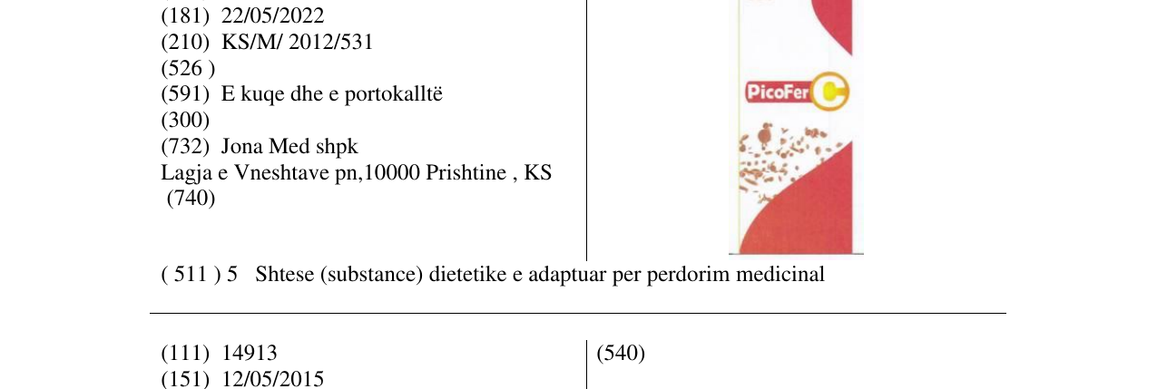 Zëri i markës PicoFer C në buletin