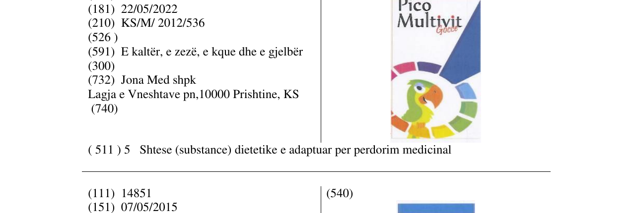Zëri i markës Pico Multivit Gocce në buletin