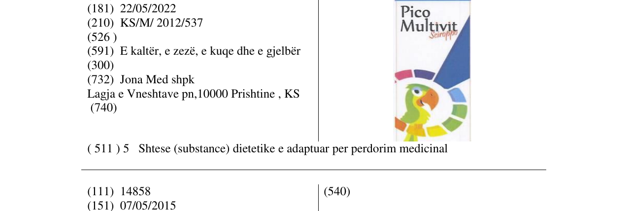 Zëri i markës Pico Multivit Sciroppo në buletin