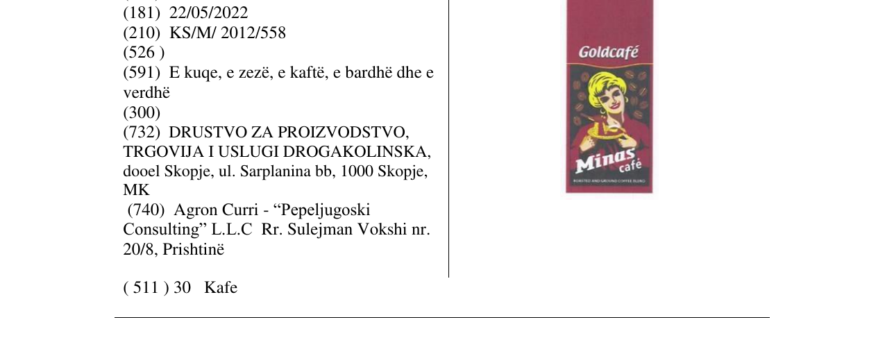 Zëri i markës Goldcafé në buletin