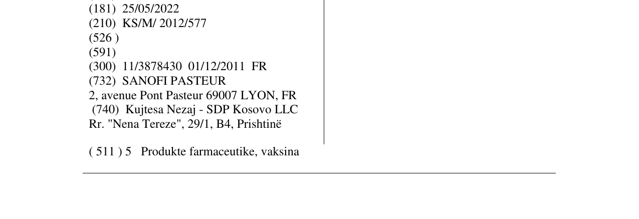 Zëri i markës DENGVAXIA në buletin