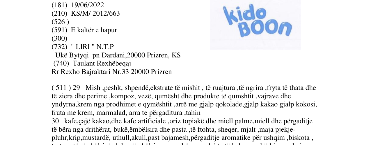 Zëri i markës kido Boon në buletin